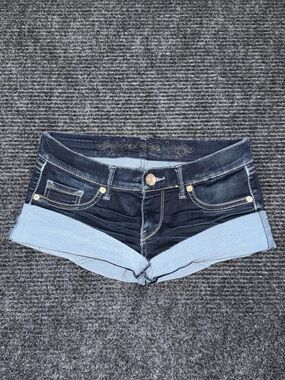 Vintage y2k Express Low Rise Micro Mini Jean Booty Shorts Dark Wash Sz 0 / 27”
